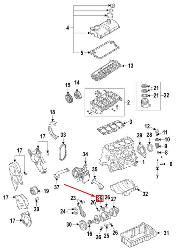 NEW AUDI A4 AVANT B7 UPPER CRANKSHAFT BEARING 038105561AM007 ORIGINAL - Image 4