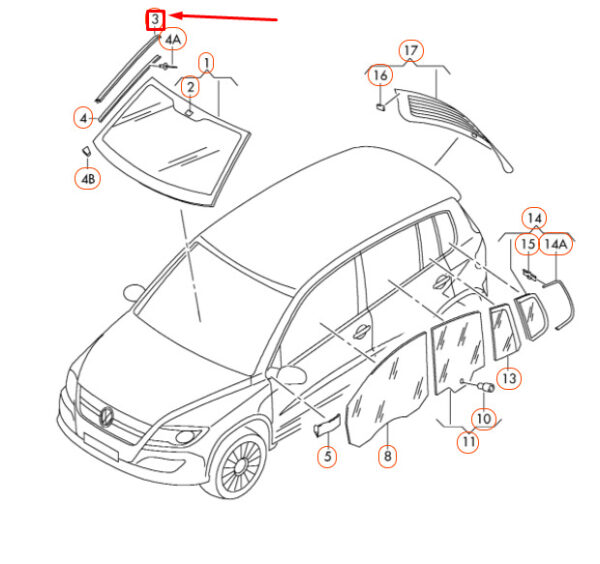 NEW VW TIGUAN 5N MK1 WINDSHIELD RIGHT SIDE WATER DEFLECTOR 5N08543285AP ORIGINAL - Image 4