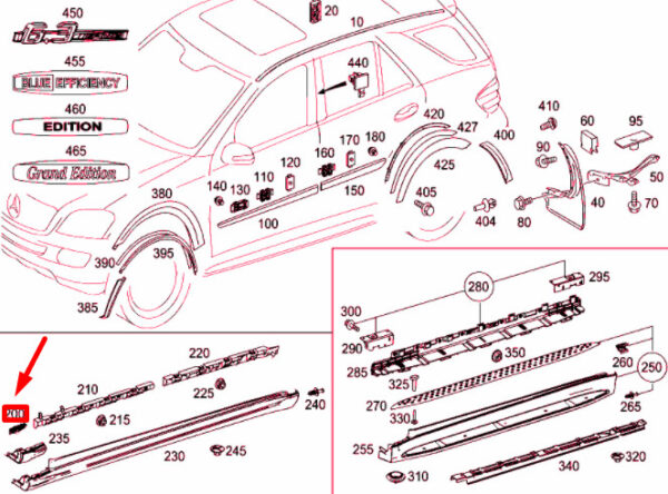 NEW MERCEDES-BENZ ML W164 FRONT LEFT FENDER PROTECTIVE STRIP A1646800174 - Image 4
