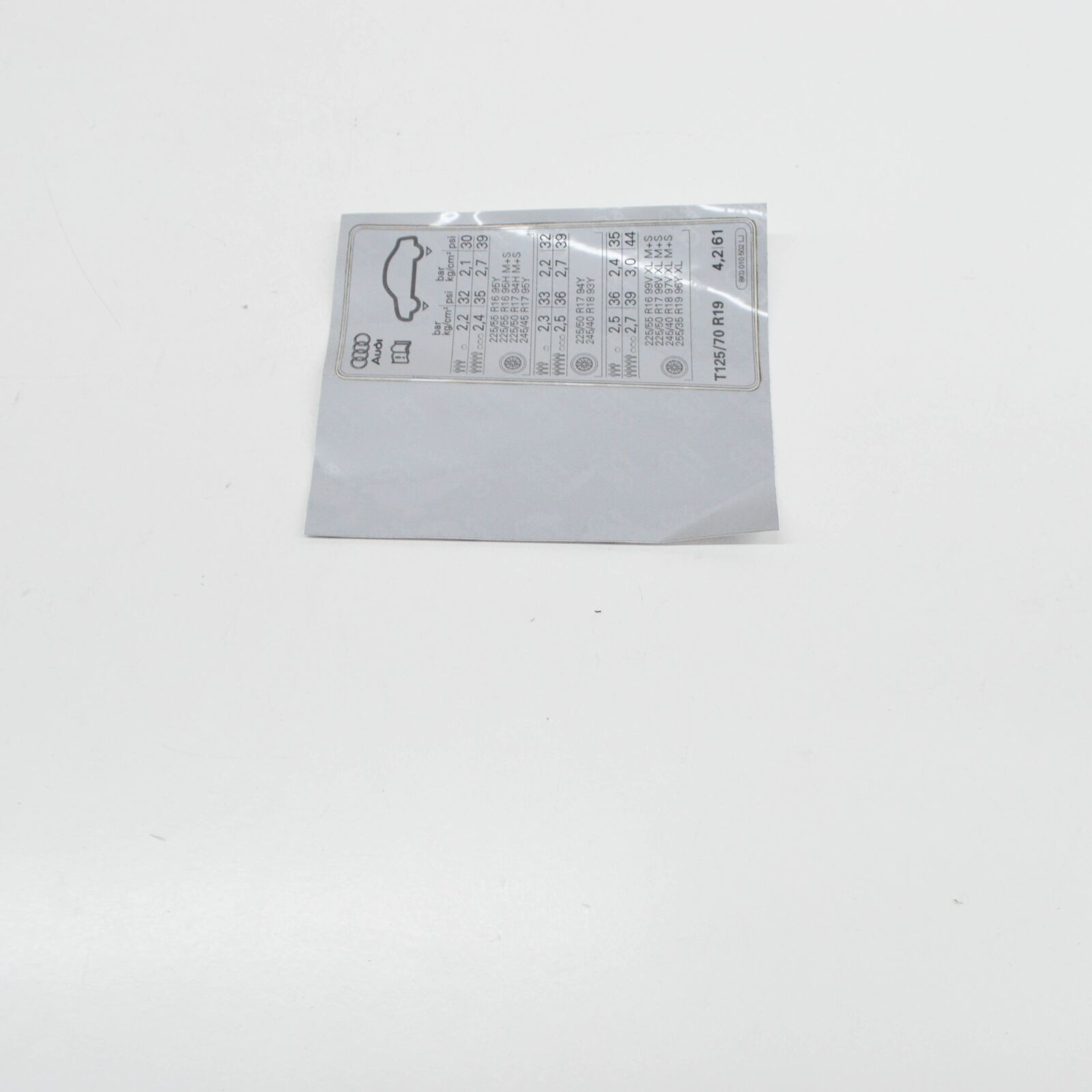 NEW AUDI A4 B8 TYRE PRESSURE DATA PLATE 8K0010502LJ ORIGINAL 4 NEW AUDI A4 B8 TYRE PRESSURE DATA PLATE 8K0010502LJ ORIGINAL - Image 4