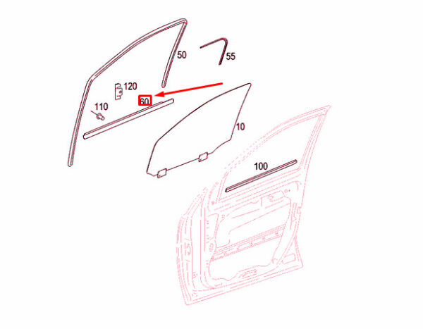 NEW MB ML W164 FRONT RIGHT DOOR WINDOW ORNAMENTAL TRIM A1646907680 ORIGINAL - Image 4