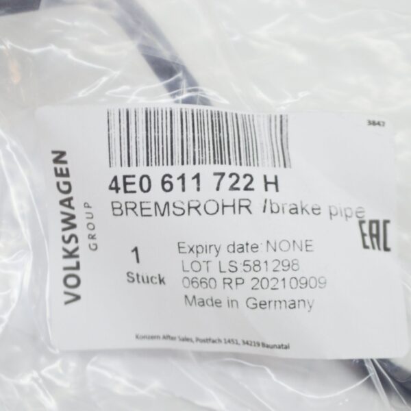NEW AUDI A8 D3 FRONT RIGHT PISTON HOUSING BRAKE PIPE 4E0611722H ORIGINAL - Image 5