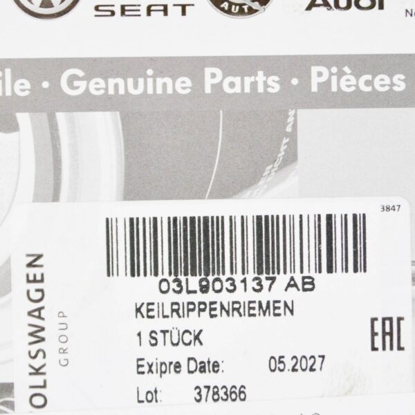 NEW VOLKSWAGEN CRAFTER MK1 2E POLY V-BELT 03L903137AB 2012 - Image 7