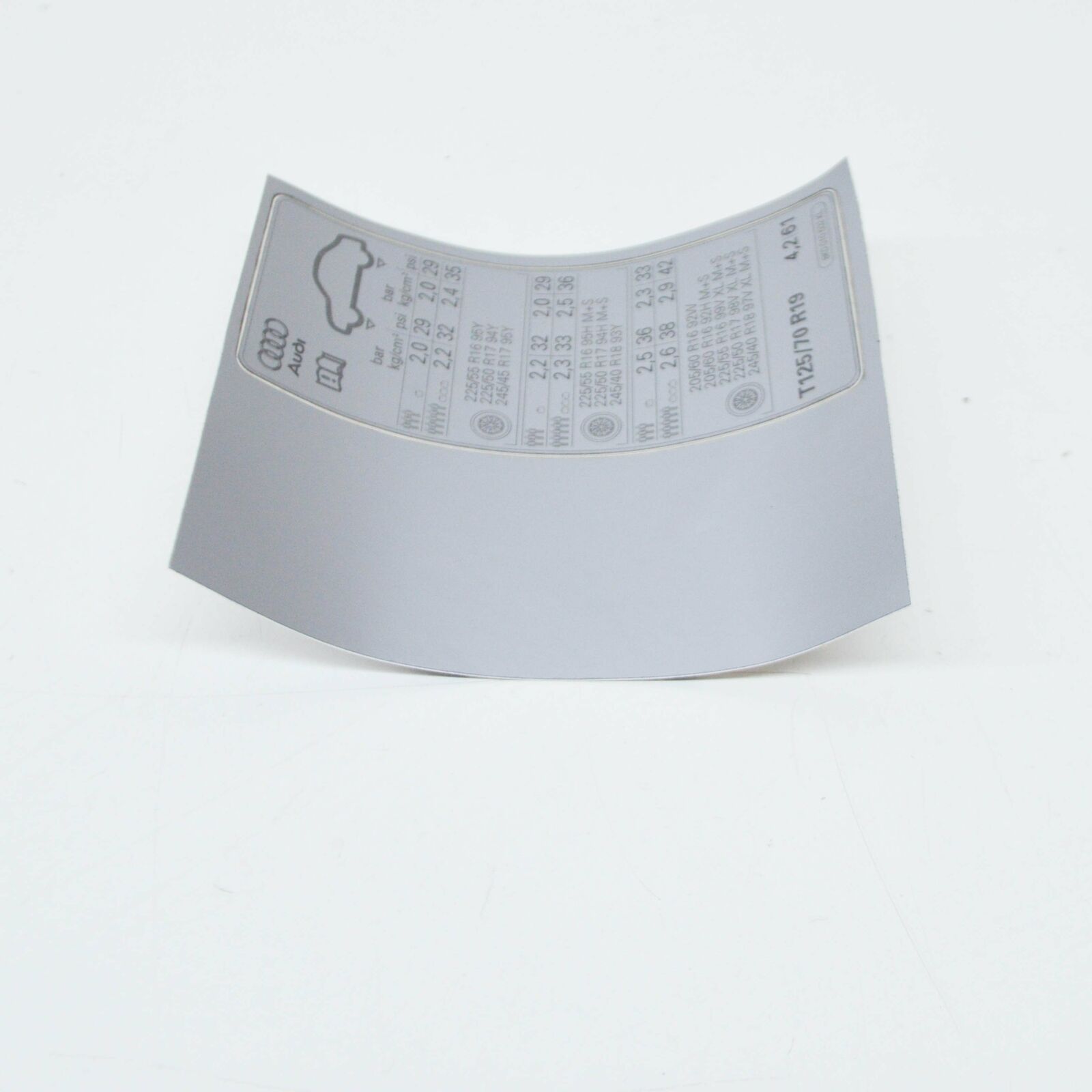 NEW AUDI A4 B8 TYRE PRESSURE DATA PLATE 8K0010502KL ORIGINAL 5 NEW AUDI A4 B8 TYRE PRESSURE DATA PLATE 8K0010502KL ORIGINAL - Image 5