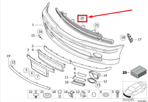 NEW BMW 3 E46 FRONT BUMPER CENTER M GRILLE 51112492213 2492213 ORIGINAL 5 NEW BMW 3 E46 FRONT BUMPER CENTER M GRILLE 51112492213 2492213 ORIGINAL - Image 5