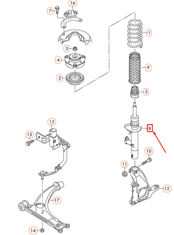NEW VOLKSWAGEN CC FRONT GAS SHOCK ABSORBER 3C0413031D ORIGINAL - Image 5