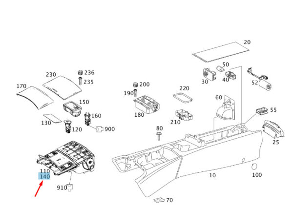 NEW MERCEDES-BENZ S W221 CONSOLE FRONT PIGEONHOLE HOUSING A2216801552 ORIGINAL - Image 5