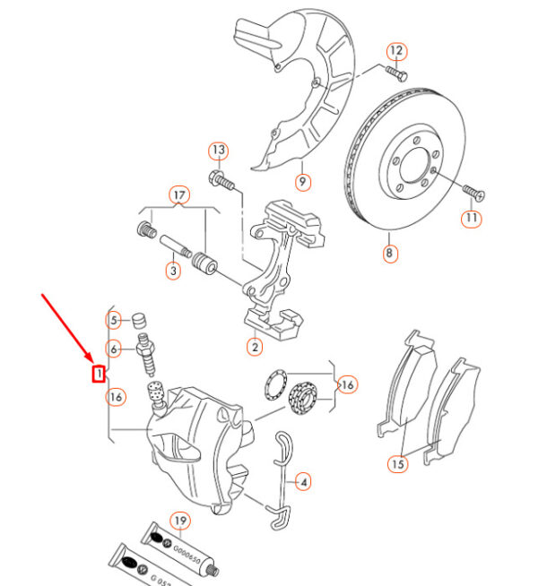 NEW AUDI A1 8X FRONT RIGHT BRAKE CALIPER HOUSING 1K0615124E ORIGINAL - Image 5