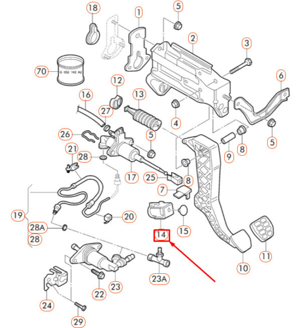 NEW AUDI TT 8N CLUTCH PEDAL STOP BAR LHD 1J1721232AB41 ORIGINAL - Image 5