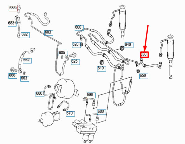 NEW MB SL R230 AMG VALVE BLOCK TO STRUT REAR LEFT HOSE A2309970752 ORIGINAL - Image 5
