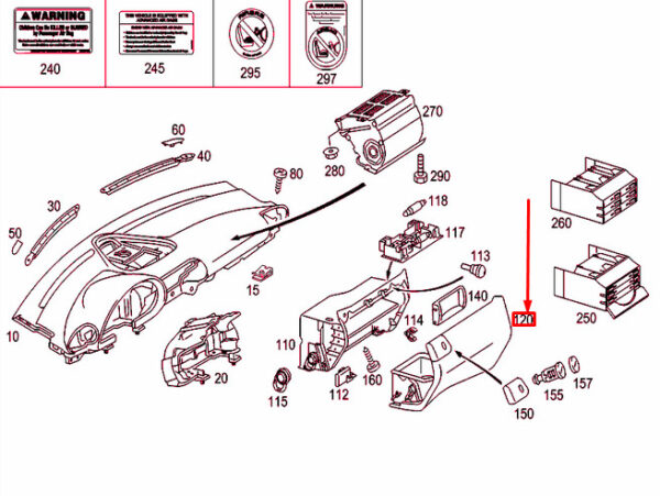 NEW MERCEDES-BENZ C W203 GLOVE BOX LID LHD A20368006989E23 ORIGINAL - Image 5