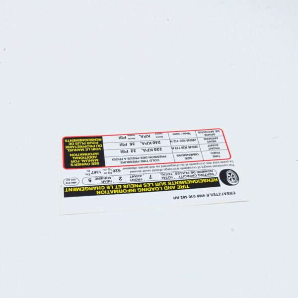 NEW AUDI Q7 4M TYRE PRESSURE NOTICE LABEL 4M0010502AH ORIGINAL - Image 5