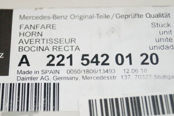 NEW MERCEDES BENZ S W221 HORN SIGNAL A2215420120 ORIGINAL - Image 6