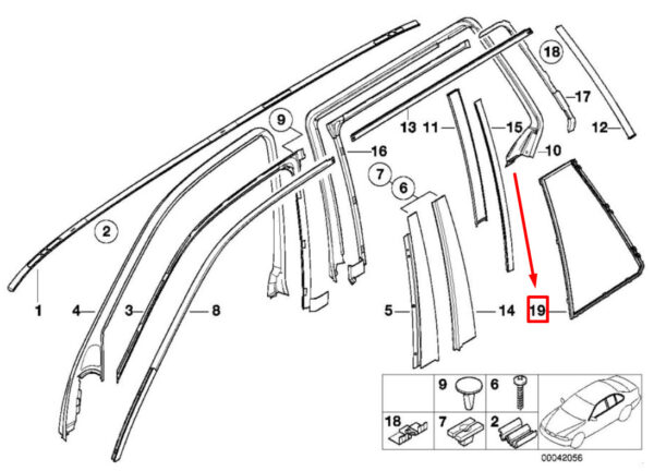 NEW BMW 5 E39 REAR RIGHT DOOR WINDOW FRAME 8190650 51348190650 ORIGINAL - Image 6