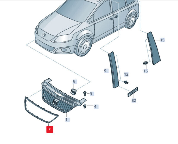 NEW SEAT ALHAMBRA MK2 FRONT RADIATOR GRILLE TRIM 7N58537612ZZ ORIGINAL - Image 5