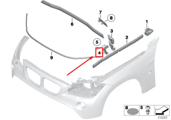 NEW BMW X1 E84 ENGINE HOOD LEFT LOWER SECTION SEAL 51767124759 7124759 ORIGINAL - Image 6