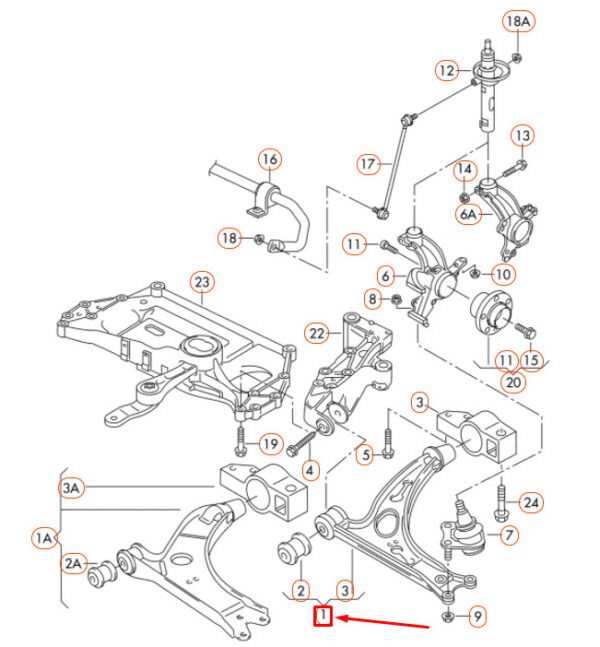 NEW AUDI A3 8P FRONT RIGHT LOWER CONTROL ARM 1K0407152AC ORIGINAL - Image 6