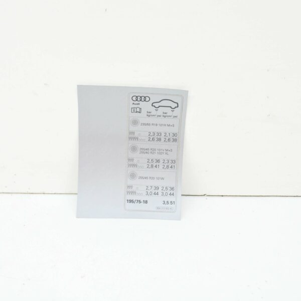 NEW AUDI Q5 FY 80A TYRE PRESSURE DATA PLATE STICKER 80A010502AC ORIGINAL - Image 6