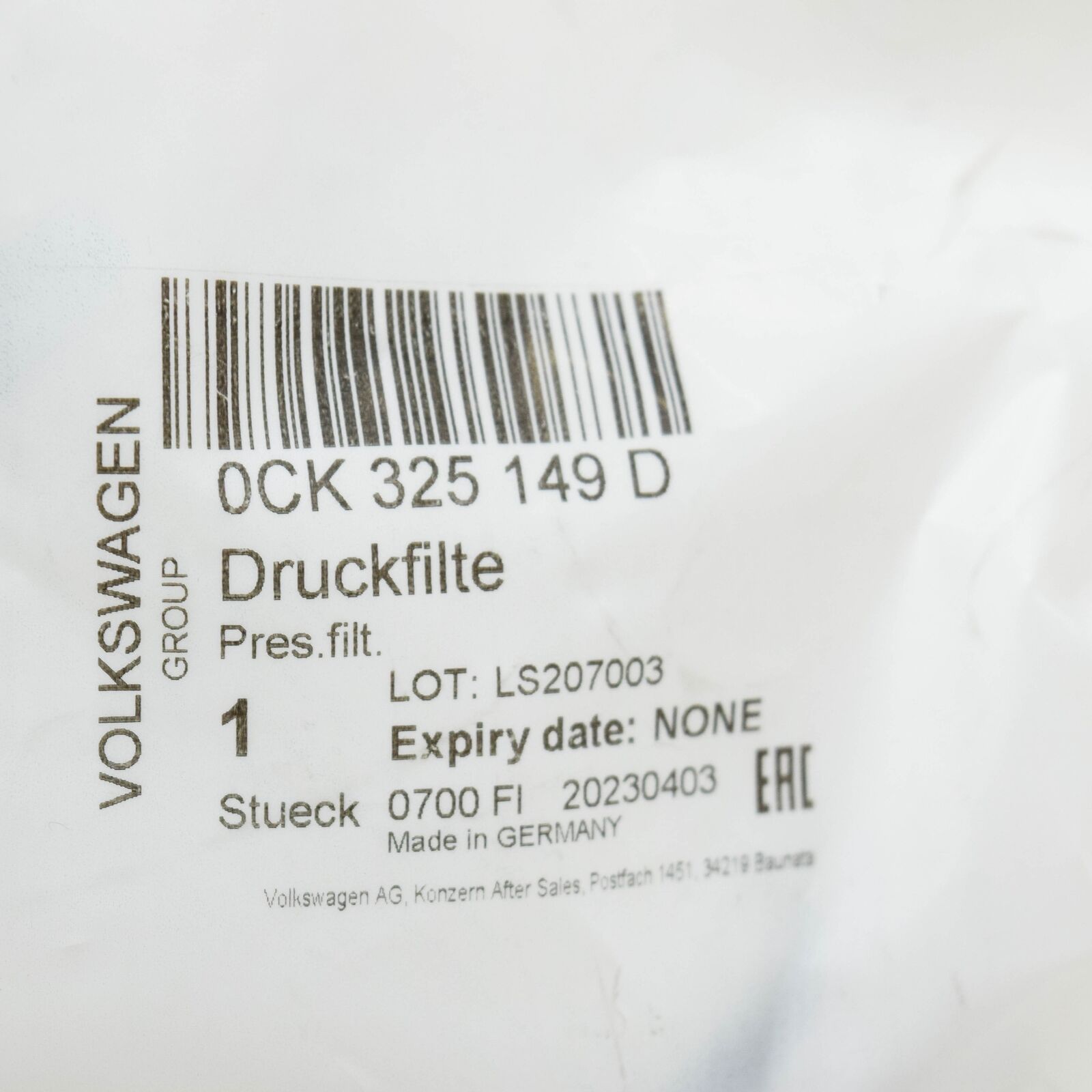 NEW AUDI A4 B9 GEARBOX PRESSURE FILTER 0CK325149D ORIGINAL 6 NEW AUDI A4 B9 GEARBOX PRESSURE FILTER 0CK325149D ORIGINAL - Image 6