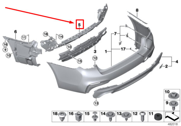 NEW BMW 5 G30 REAR BUMPER CENTER GUIDE 8067762 51128067762 ORIGINAL - Image 6