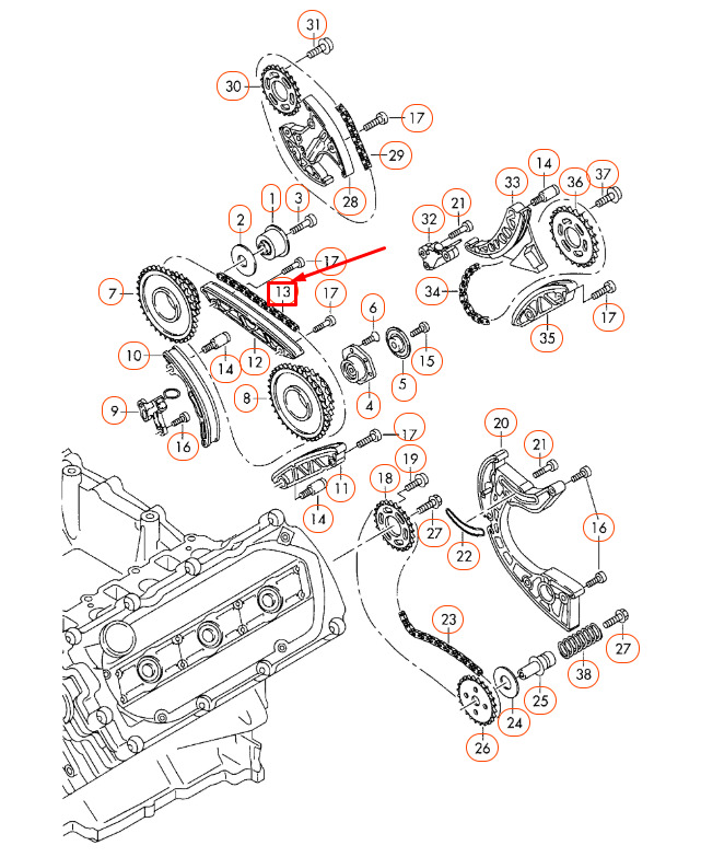 NEW AUDI A4 B8 UPPER CENTRE CAMSHAFT TIMING CHAIN 059109229J 8 NEW AUDI A4 B8 UPPER CENTRE CAMSHAFT TIMING CHAIN 059109229J - Image 8