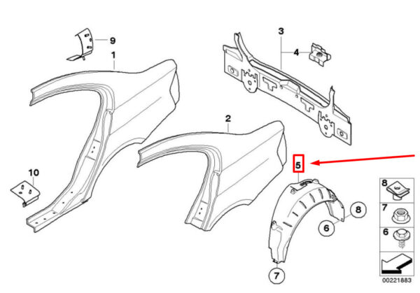 NEW BMW 3 E90 REAR RIGHT INNER FENDER 8044646 51718044646 ORIGINAL - Image 6