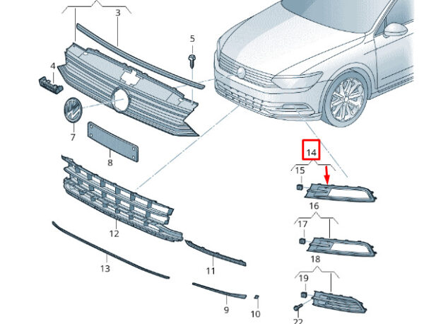 NEW VOLKSWAGEN PASSAT B8 3G2 FRONT RIGHT BUMPER GRILLE 3G08546629B9 - Image 8