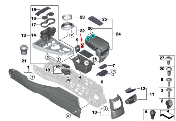 NEW MINI COUNTRYMAN F60 CENTER CONSOLE INSERT MAT 51169333425 ORIGINAL - Image 7