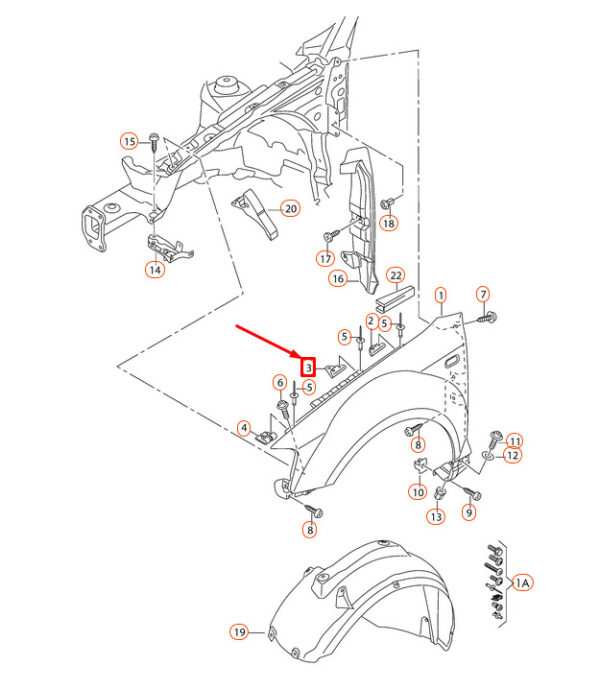 NEW AUDI A3 8PA SPORTBACK FRONT FENDER CENTER BRACKET 8P0821467 ORIGINAL - Image 7