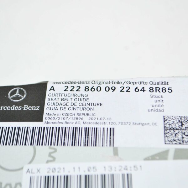 NEW MB S W222 REAR RIGHT SEAT BELT GUIDE OUTSIDE A2228600922648R85 ORIGINAL - Image 7