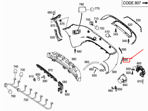 NEW MERCEDES-BENZ SLK R172 REAR RIGHT BUMPER AREA COVER A1728853600 ORIGINAL - Image 7