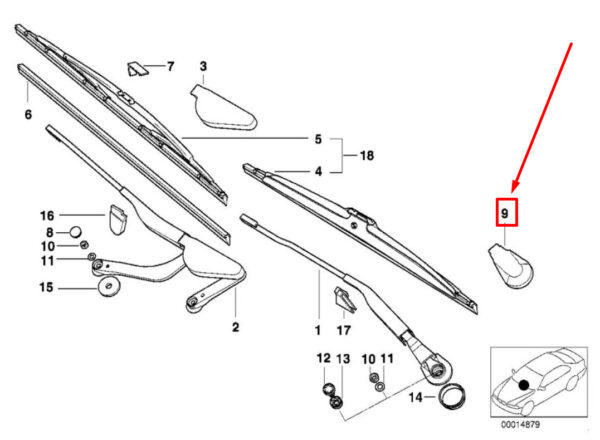 NEW BMW 7 E38 LEFT WINDSHIELD WIPER ARM COVER 61618360249 8360249 ORIGINAL - Image 7