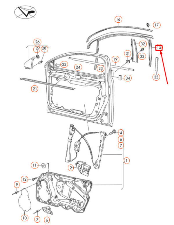 NEW VOLKSWAGEN PASSAT B7 FRONT RIGHT DOOR WINDOW GUIDE 3C4837432F5AP ORIGINAL - Image 7