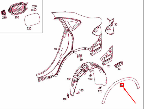 NEW MB GLC COUPE C253 REAR RIGHT FENDER COVER TRIM A2538851401 ORIGINAL - Image 7
