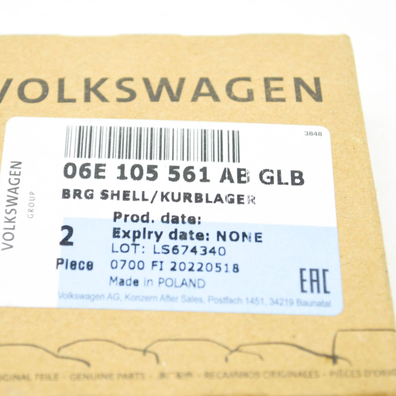 NEW AUDI A5 SPORTBACK 8T UPPER ENGINE CRANKSHAFT BEARING 06E105561ABGLB ORIGINAL 7 NEW AUDI A5 SPORTBACK 8T UPPER ENGINE CRANKSHAFT BEARING 06E105561ABGLB ORIGINAL - Image 7