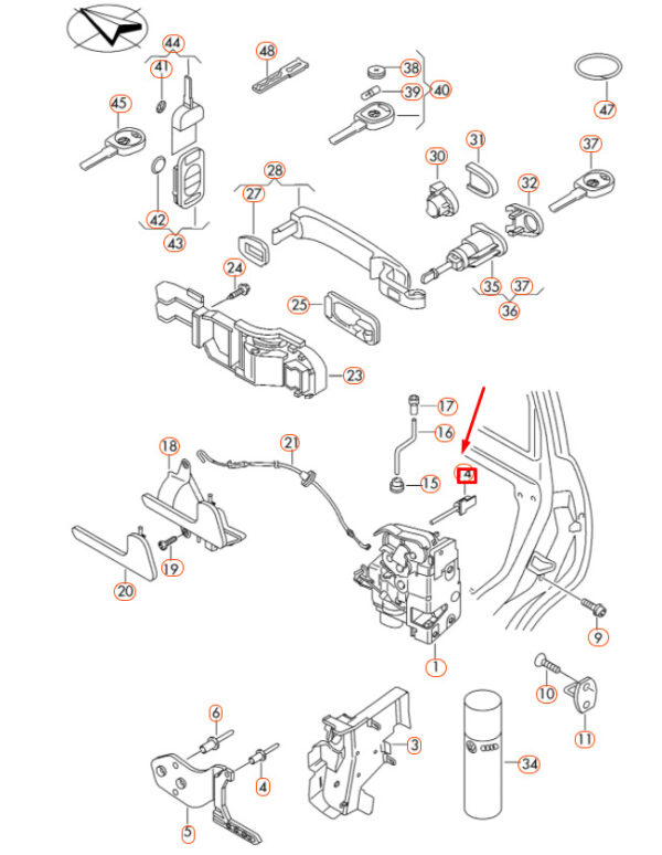 NEW VW TRANSPORTER R5 FRONT DOOR LOCK CABLE WITH CLIP 7H0837732 ORIGINAL - Image 7