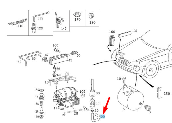 NEW MERCEDES-BENZ S W220 SUSPENSION AIR COMPRESSOR LINE A2203270082 ORIGINAL - Image 7