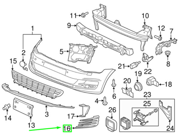 NEW VOLKSWAGEN GOLF GTI MK7 5G FRONT LEFT BUMPER GRILLE 5GM853665D9B9 ORIGINAL - Image 7