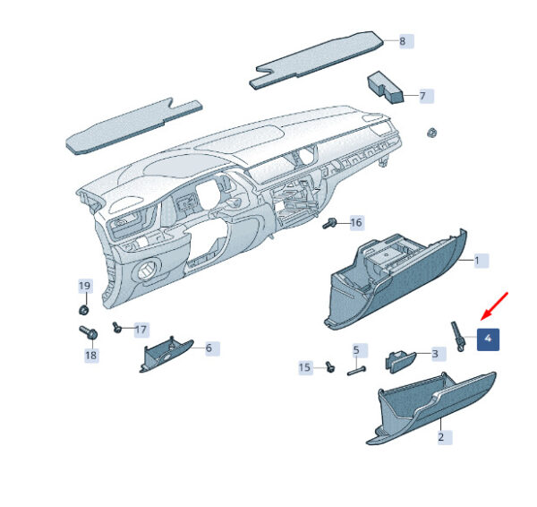 NEW SKODA SUPERB MK3 GLOVE BOX BRAKE ELEMENT WITH SWITCH RHD 3V2880397A ORIGINAL - Image 7