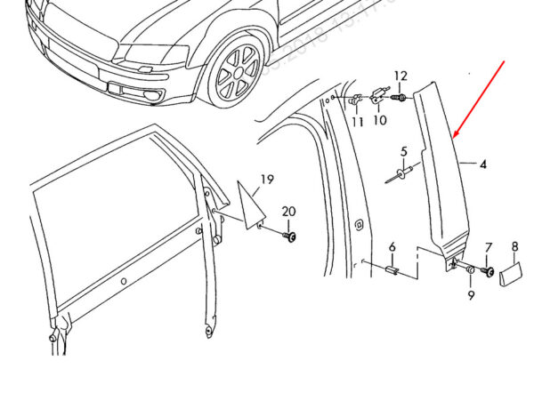 NEW AUDI A3 8P FRONT LEFT DOOR EXTERIOR B-PILLAR TRIM 8P48532891P9 2008 - Image 9
