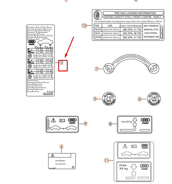 NEW AUDI A4 B8 TYRE PRESSURE DATA PLATE 8K0010502KL ORIGINAL 7 NEW AUDI A4 B8 TYRE PRESSURE DATA PLATE 8K0010502KL ORIGINAL - Image 7