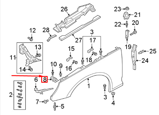 NEW AUDI A4 B9 FRONT LEFT FENDER HOLDER 8W0821467 ORIGINAL 7 NEW AUDI A4 B9 FRONT LEFT FENDER HOLDER 8W0821467 ORIGINAL - Image 7