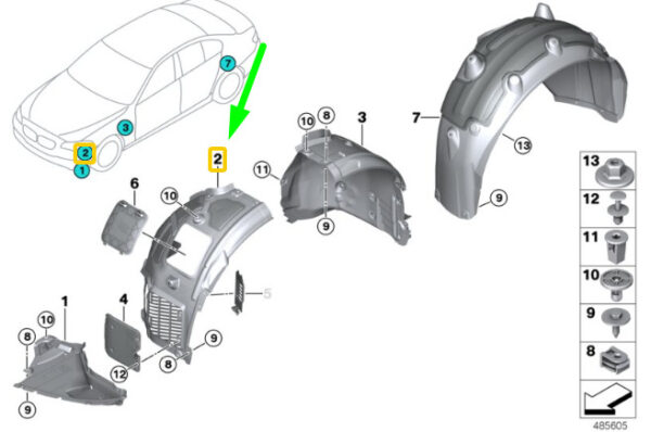 NEW BMW 8 G14 FRONT LEFT WHEEL HOUSING COVER FRONT PART 51717374735 ORIGINAL - Image 7