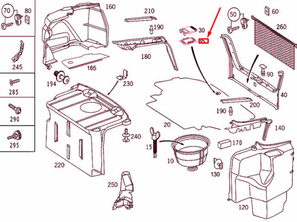NEW MB S W220 LUGGAGE COMPARTMENT HANDLE BRACKET FRAME A22068402657C45 ORIGINAL - Image 7