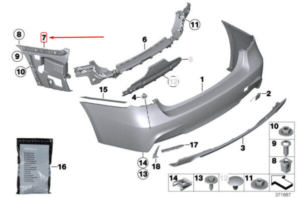 NEW BMW M3 F80 REAR BUMPER M RIGHT SIDE GUIDE 51128055984 ORIGINAL - Image 7
