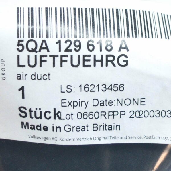 NEW VOLKSWAGEN TOURAN 5T AIR CLEAN BOX INTAKE TUBE DUCT 5QA129618A ORIGINAL - Image 7