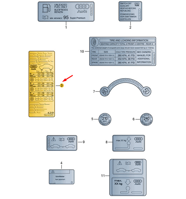 NEW AUDI A4 B8 TYRE PRESSURE DATA PLATE 8K0010502LJ ORIGINAL 7 NEW AUDI A4 B8 TYRE PRESSURE DATA PLATE 8K0010502LJ ORIGINAL - Image 7