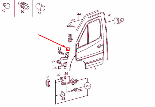 NEW MERCEDES-BENZ SPRINTER 903 FRONT RIGHT DOOR TOP HINGE A9017200237 ORIGINAL - Image 7
