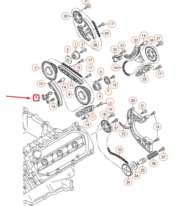 NEW AUDI A4 B8 ENGINE TIMING CHAIN TENSIONER 079109467AE - Image 9