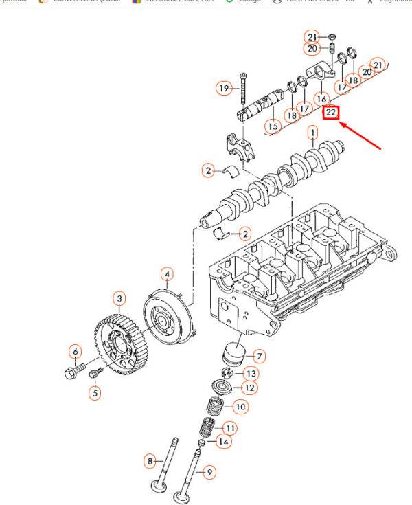 NEW AUDI A3 8P ENGINE ROCKER ARM SHAFT WITH ROCKER ARM 038109527AF ORIGINAL - Image 4